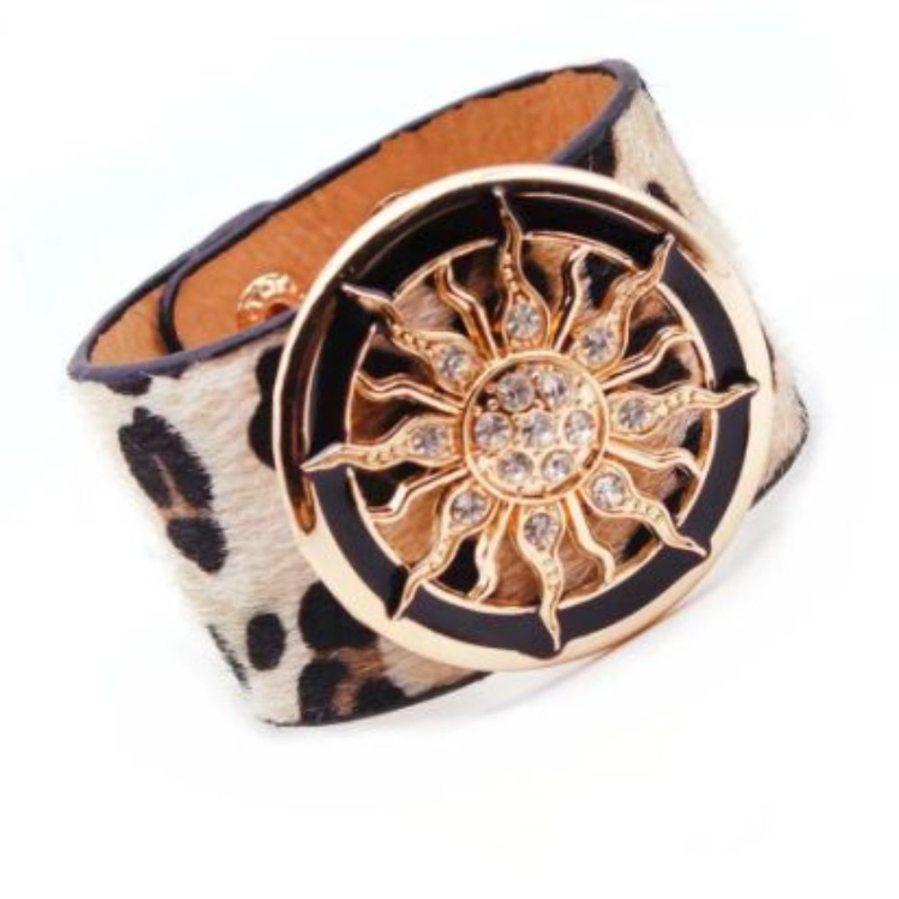 Leopard Print Sun Bracelet Gold Tone Cheetah